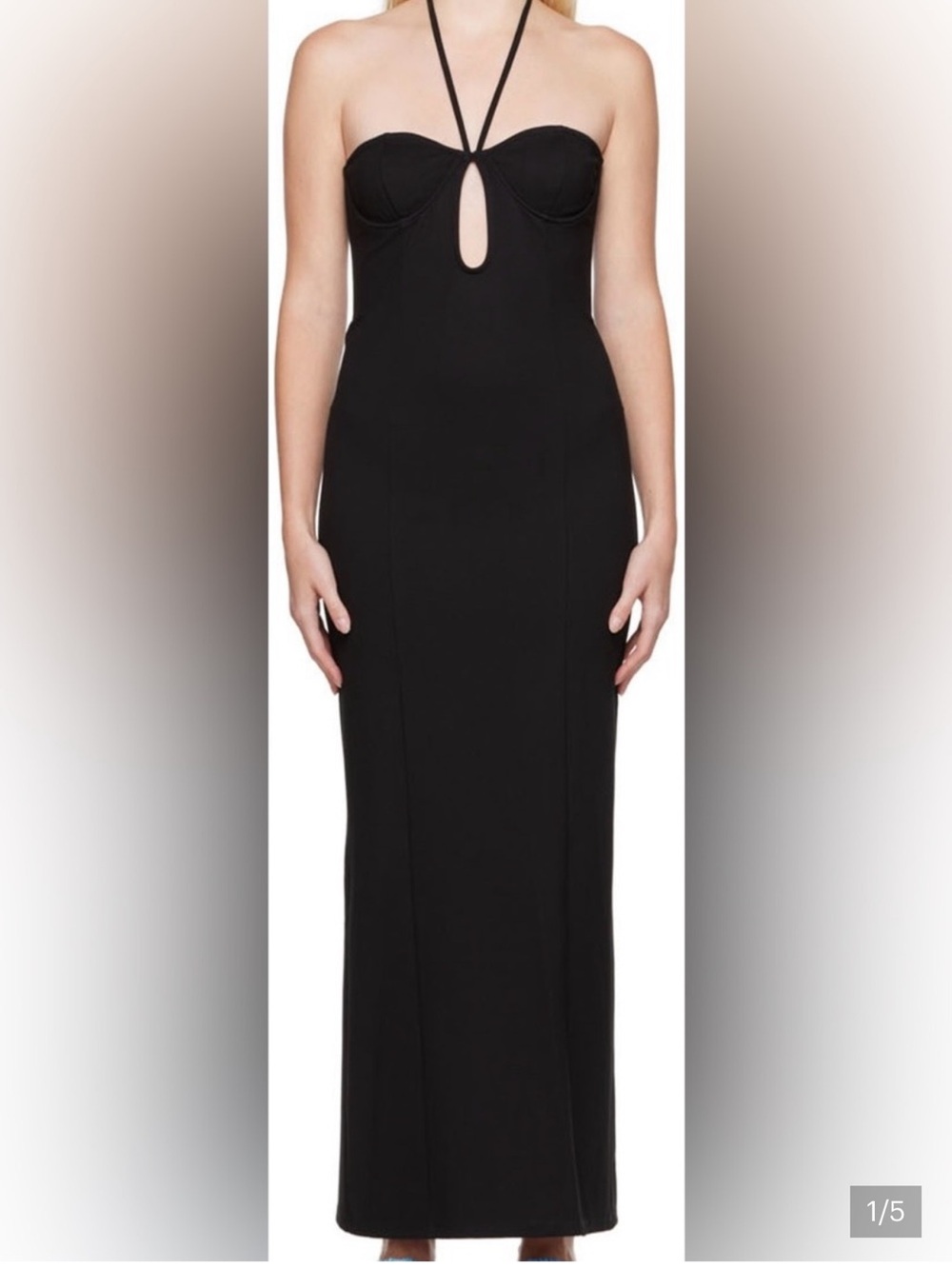 STAUD Black Halter Strap Maxi BardotDress